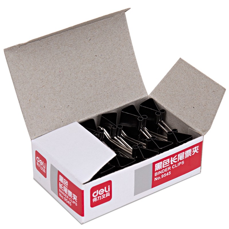 得力（deli） 9545 長(zhǎng)尾夾 票夾 票據(jù)文件夾 黑色19mm(12只/盒)