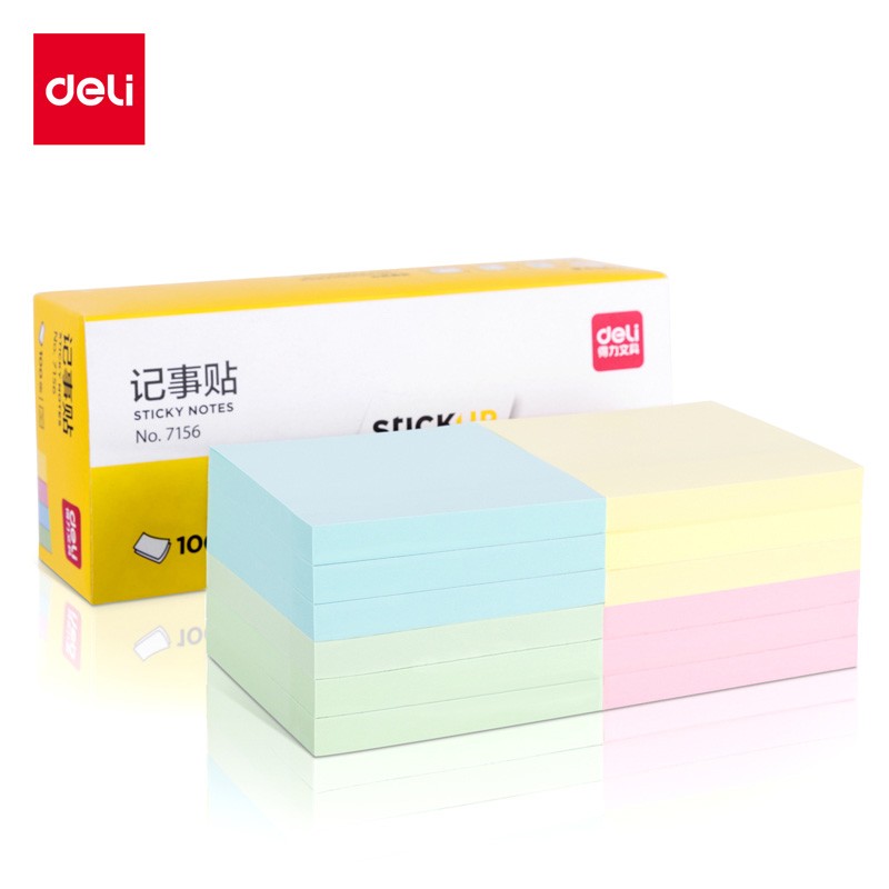 得力（deli）7156 彩色便利貼粘性便簽紙 76*76mm備忘留言紙/記事貼/N次貼 12包/盒